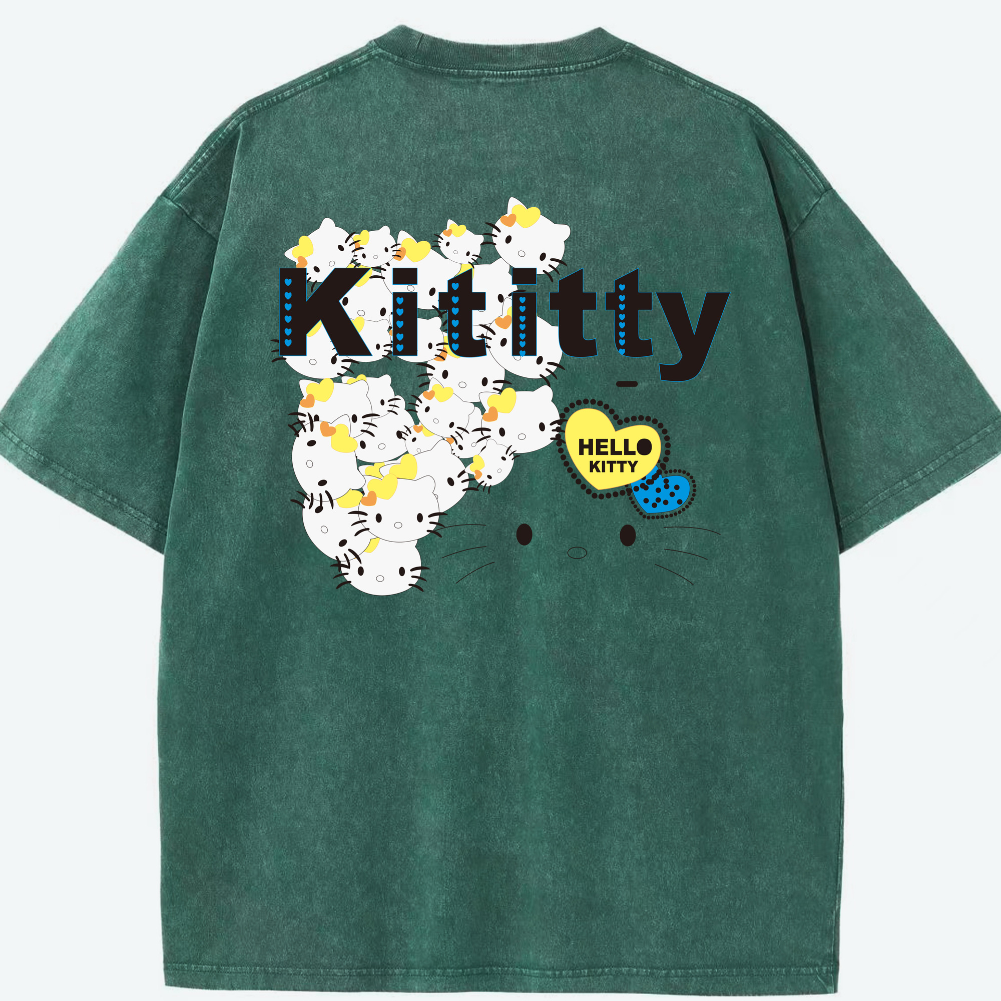 （画像用） Hello Kitty ハローキティ 綿100% ヴィンテージ風 半袖Tシャツ（背面プリント）